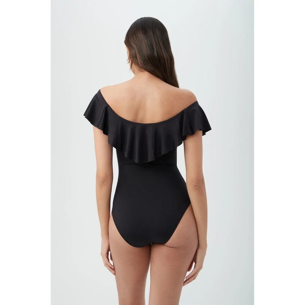Trina Turk Monaco Off‎ The Shoulder Ruffle One Piece Swimsuit Size 6